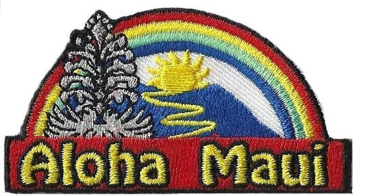 Aloha Maui Patch (3 Inch) Iron-on or Sew-on Badge Island of Hawaii Travel Souvenir Emblem Perfect for Backpacks, Hats, Bags DIY Gift Patches