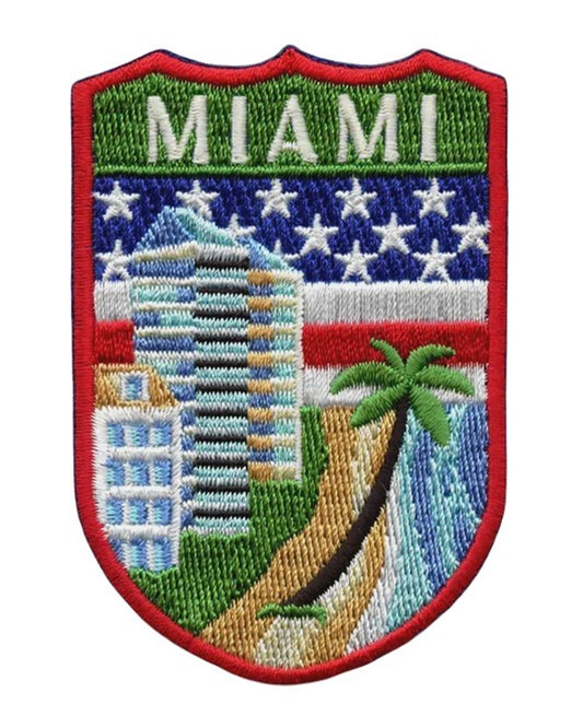 Miami Florida Shield Patch (3 Inch) Iron-on Badge Travel USA Souvenir Emblem Perfect for Backpacks, Jackets, Hats, Bags, Crafts Gift Patches