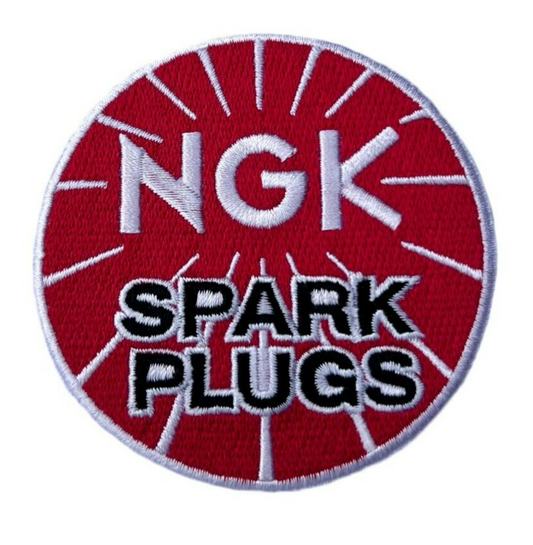 NGK SPARK PLUGS Patch (3 Inch) Iron or Sew-On Badge Motorsports Racing Motorbike Scooter Mechanic Patches