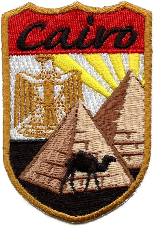 Cairo Shield Patch (3 Inch) Iron-on Badge Travel Egypt Pyramids Souvenir Emblem Perfect for Backpacks, Jackets, Hats, Bags, Crafts, DIY Gift Patches