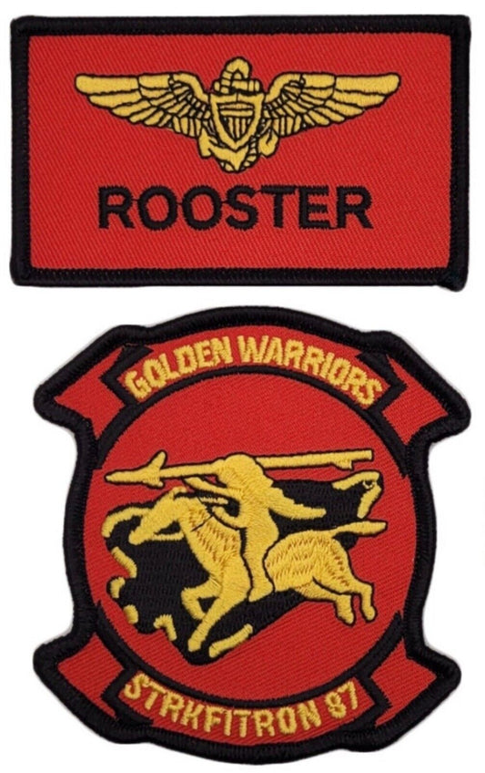 Top Gun Rooster Patch Set (3.5 Inch) Velcro Badges Golden Warriors US Navy Fighters Weapon School Flight Suit Costume Patches