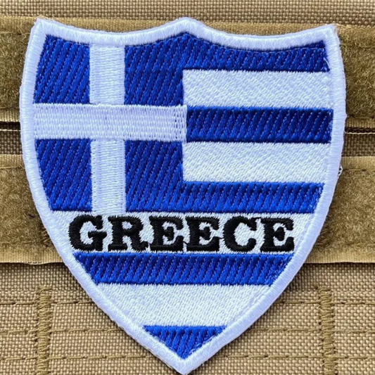 Greece Flag Patch (3 Inch) Embroidered National Badge (Hook + Loop) Heraldry Shield Crest Badge Tactical Morale Greek Island Emblem Souvenir