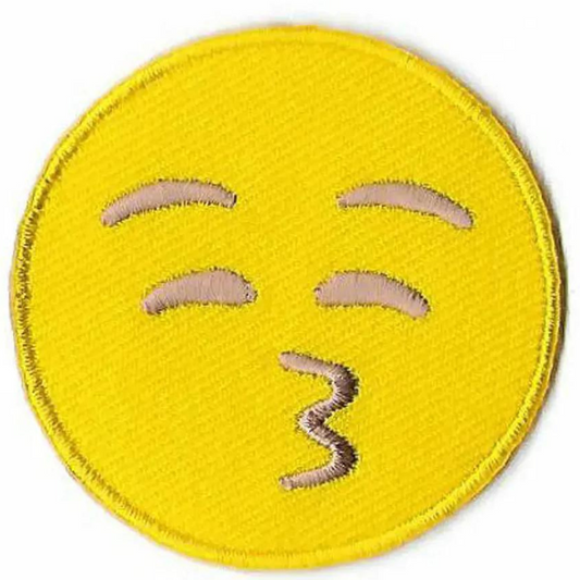 Kiss Emoji Patch (2 Inch) DIY Embroidered Iron or Sew on Badge Applique Yellow Blow Kiss Face Emoticon Kissing