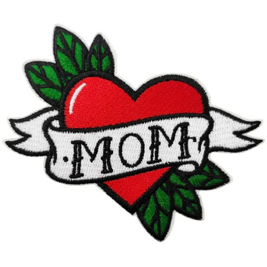 MOM Tattoo Love Heart Patch (3 Inch) Iron/Sew-on Badge Perfect for Backpacks, Bags, Caps, Hats, Jackets GIFT