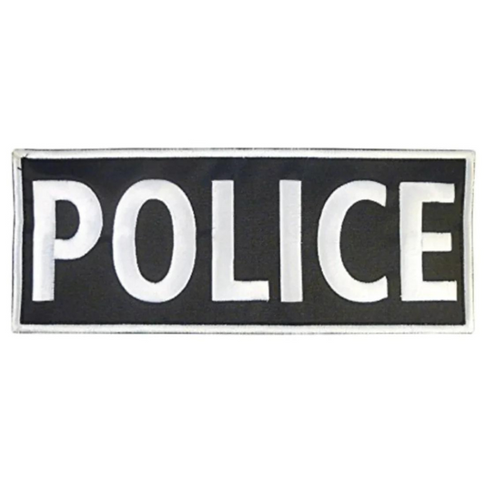 XL Police Patch (10 Inch) Black Velcro Hook and Loop Badge Costume Patches