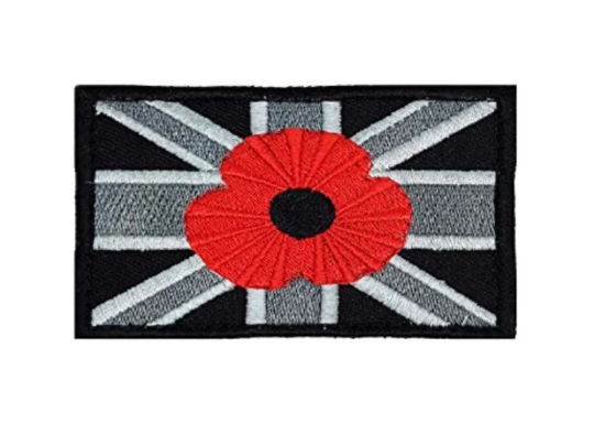 Great Britain Union Jack Patch (3.3 Inch) Velcro Subdued Badge (Hook + Loop) Remembrance Poppy