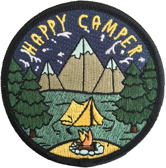 Happy Camper Patch (3 Inch) Iron-on Badge Backpacks Adventure Camping Trails