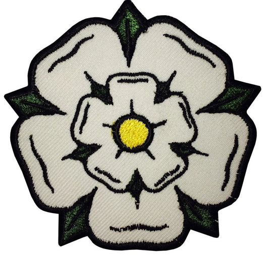 Yorkshire White Rose Patch (3 Inch) Iron or Sew-on Badge York County England UK Patches