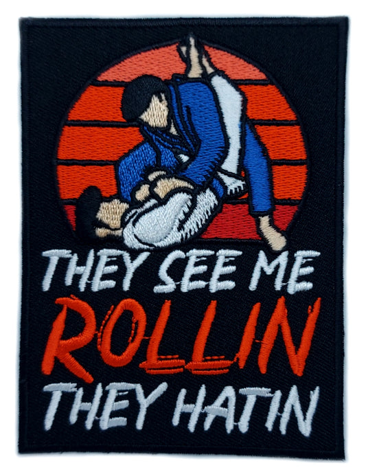 Brazilian Jiu Jitsu Patch (4 Inch) They See Me Rollin They Hatin Embroidered Iron/Sew-on Badge BJJ Kimono Martial Arts GIFT